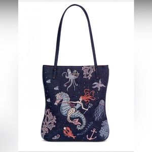 Spartina 449 Unsinkable Mermaid Simple Tote Womens Embroidered Leather Denim